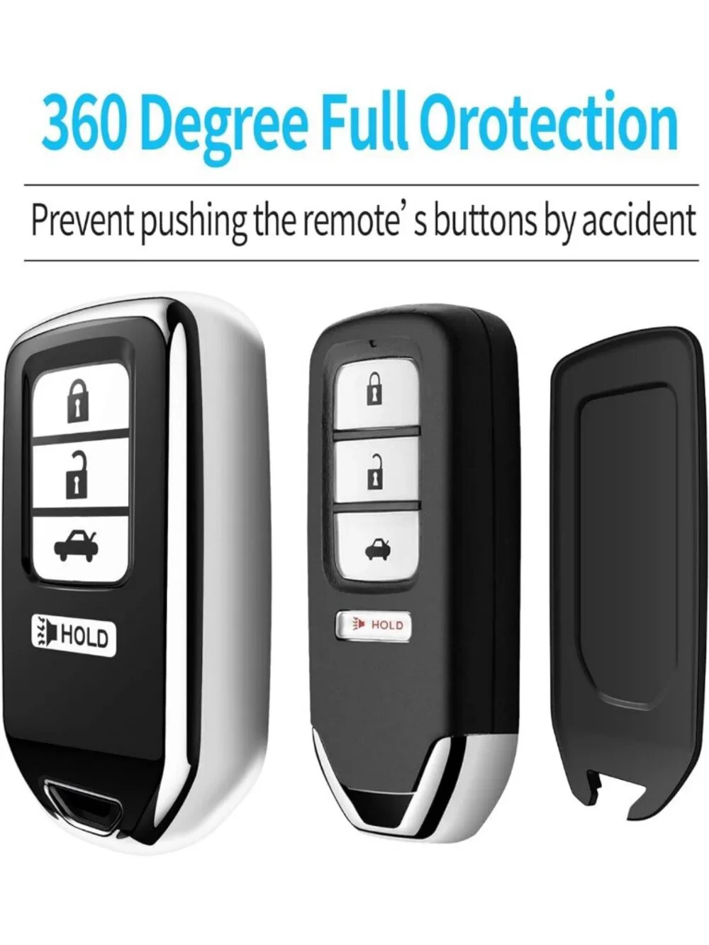 360° Protection Soft TPU Key Fob Cover with Keychain for Honda Accord Civic CRV